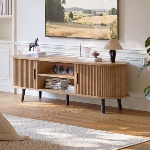 ChooChoo 54" Mid Century Modern TV Stand with Fluted Sliding Doors by ChooChoo