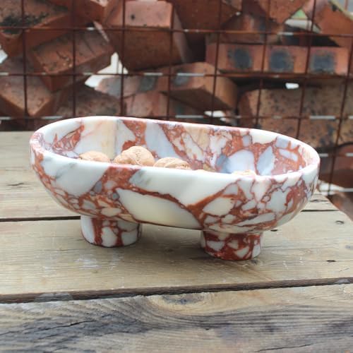 Nawgnail Natural Oval Calacatta Red Marble Fruit Bowl for Kitchen Counter 10", Large Decorative Bowl Two-Legs for Home Decor, Fruits Holder For Dining Table - Kitchen Organization - Image 3