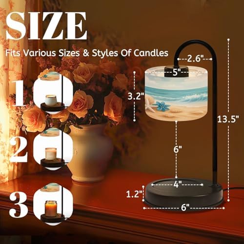 Candle Warmer Lamp with Timer Ocean Waves Sea Shells Starfish Coastal Beach Seashells Blue Flowers Dimmable Wax Warmer with 4 Bulbs for Jar Candles Women Birthday Gifts House Warming New Home Decor - Image 2