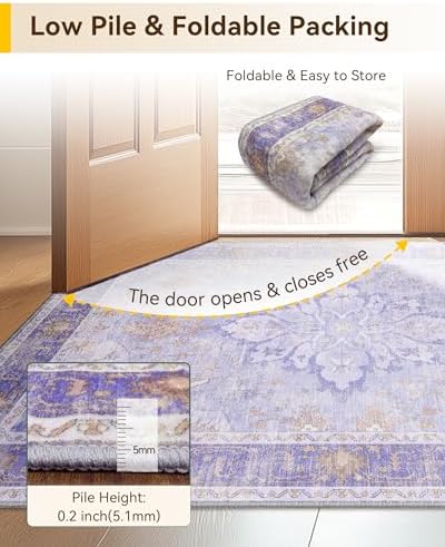 RELEANY Washable Area Rug, Runner 2'x10', Purple - Image 5