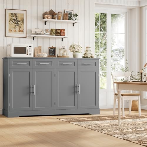 HOSTACK 60" W Sideboard Buffet Cabinet with Storage, Kitchen Cabinet, Gray - Image 5