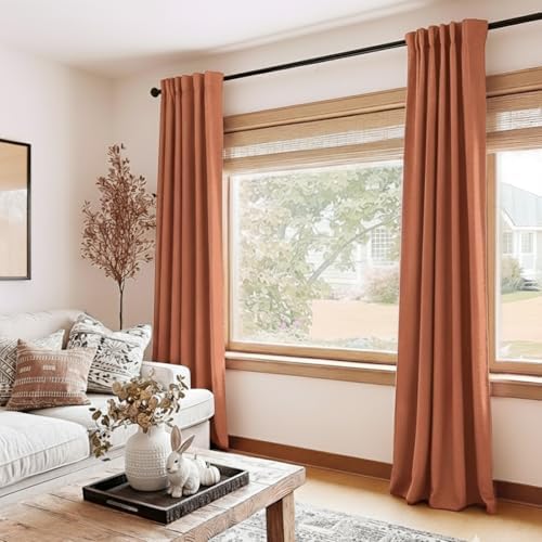 Faux Linen Total Blackout Curtains for Bedroom 108 Inch Long Burnt Orange - Image 5