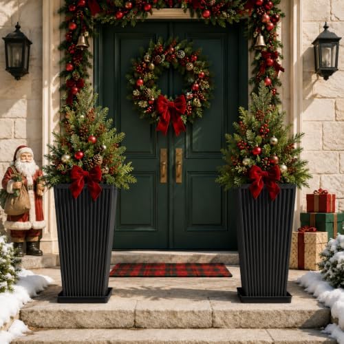 NicBex 24" Tall Planters for Outdoor Plants Set of 2 Square Fluted,Black - Image 5