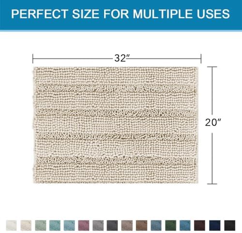 H.VERSAILTEX Bath Mats for Bathroom Non Slip Thick Chenille Striped Bath Rug Absorbent Fluffy Soft Shaggy Rugs Washable Dry Fast Plush Mats for Indoor, Bath Room, Tub - 20" x 32", Fog - Image 2