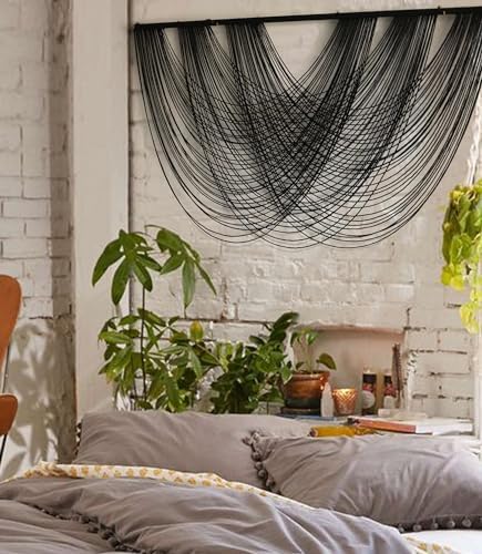 Flber Macrame Wall Hanging Black 59.00" W x 31.00" L Boho Wall Decor Large Boho Yarn Tapestry Living Room Bedroom Home Wall Décor - Image 3