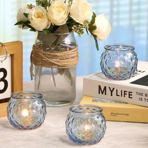 DARJEN 24 Pcs Blue Votive Candle Holders Round Glass Candle Holders Bulk - Image 6