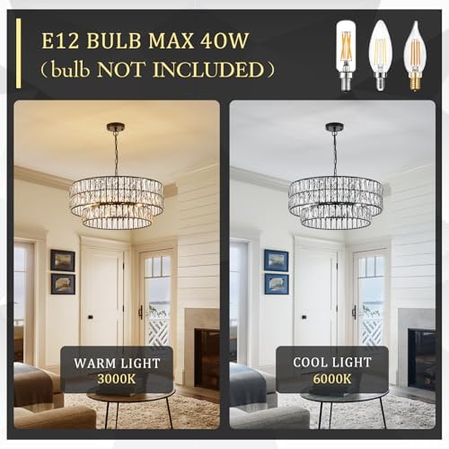 CATINER Black Crystal Chandelier 24" 8-Light Modern Semi Flush Pendant - Image 6