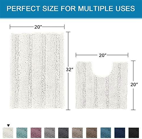 H.VERSAILTEX Bathroom Rugs Bath Rug Set 2 Piece Bathroom Contour Rug Toilet Mat Sets Non Slip Contour Bath Rug Ultra Thick Water Absorbent Striped Bath Mats Washable(20" x 32" Plus 20" x 20" U, Cream) - Image 2