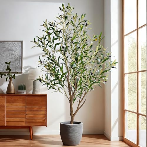 Erimda 5ft Artificial Olive Tree, Realistic Faux Olive Plant with Hand-Placed Fruits, Sturdy Fake Olive Tree for Living Room, Office, Modern Farmhouse Home Decor - Image 6