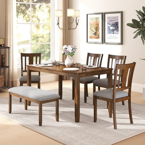 Zevemomo 6-Piece Solid Wood Dining Table Set,Dining Table Set for 6, Walnut by Zevemomo