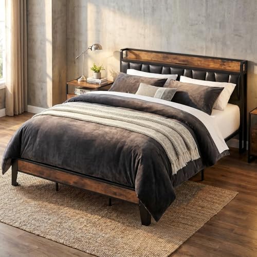LIKIMIO King Size Bed Frame with Storage Headboard and Charging Station by LIKIMIO