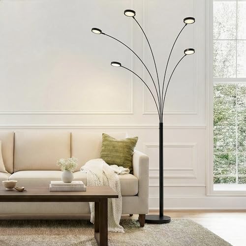 Brightech Orion Arc Floor Lamp for Living Room, Dimmable Tree Floor Lamp with 5 Adjustable Arms, Multi-Head Standing Lamp with Flexible Rotating LEDs for Bedroom - Bright Hanging Lighting - Black by Brightech