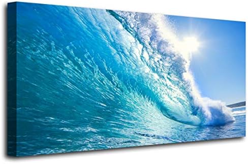 Canvas Prints Wall Art Blue Ocean Wave Surfing Sea Picture Paintings on Canvas Modern Canvas Art For Home Room Office Wall Decorations 28x57inches by HaichuangDecorArt