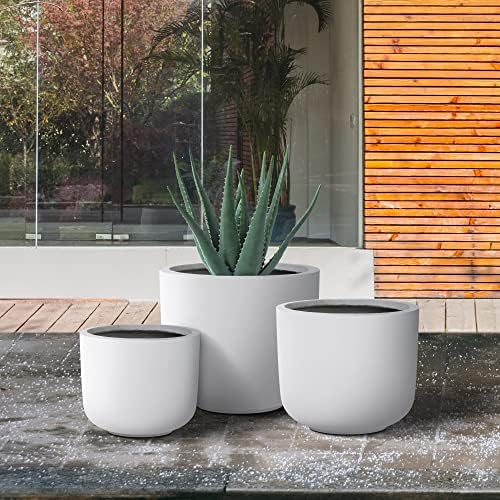 Kante Set of 3 White Concrete Capsule Planters 13.1" 11" 9" Dia - Image 3