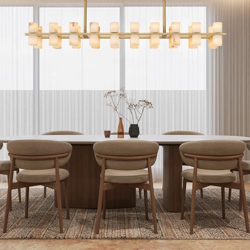 Alabaster Rectangular Chandelier for Dining Room, L54in Modern Chandeliers, Adjustable Marble Pendant Light Fixture, Rectangle Chandelier for Dining Table Living Room Kitchen Island(Brass) - Image 3