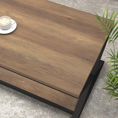 HSH 39" Rectangle Coffee Table with Storage for Living Room, Rustic Oak - Image 5