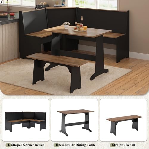 AMERLIFE 3-Piece Breakfast Nook Dining Set with Storage, Black Oak - Image 5
