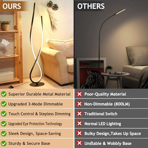 NUÜR 59" Black Spiral LED Floor Lamp, Modern Standing Lamp with Remote - Image 3
