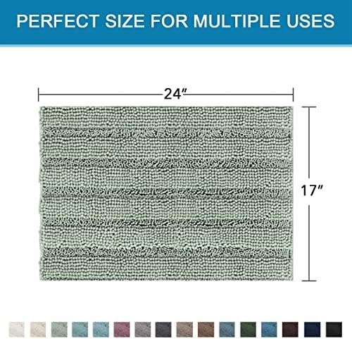 H.VERSAILTEX Bath Mats for Bathroom Non Slip Thick Chenille Striped Bath Rug Absorbent Fluffy Soft Shaggy Rugs Washable Dry Fast Plush Mats for Indoor, Bath Room, Tub - 17" x 24", Sage - Image 2