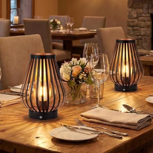 JHY DESIGN Set of 2 Dimmable Touch Bedside Table Lamp 8.5''H Rechargeable Battery Powered Lamp with LED Edison Style Bulb Cordless Accent Light for Weddings Parties Patio Events for Indoors Outdoors by JHYDESIGN