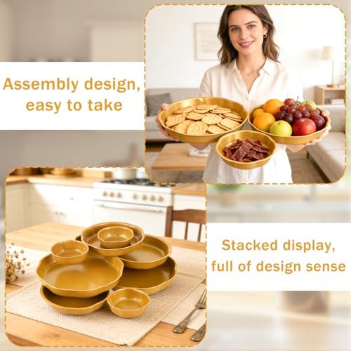 9 Cluster Charcuterie Bowls Gold Decorative Round Serving Bowls Irregular Elegant Snack Tray Compote Appetizer Platter for Entertaining Centerpiece Home Kitchen Decor Wedding Gift - Image 6
