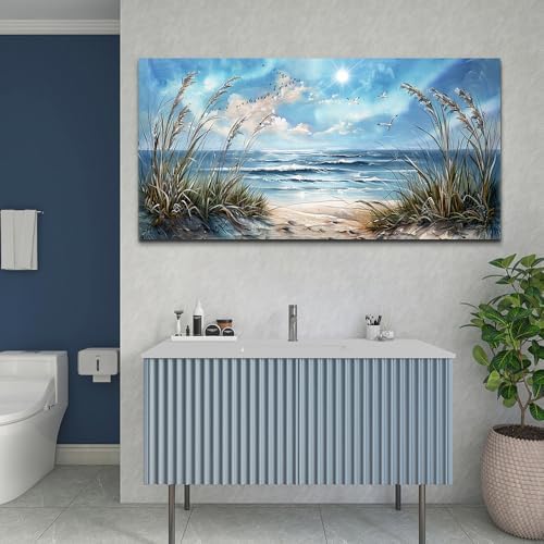 hyidecorart Large Wall Art For Living Room Wall Decor For Bedroom Sunshine Ocean Scenery Painting Blue Sea Waves Wall Pictures Office Modern Canvas Prints Artwork Aesthetic Home Decoration 48"X 24" - Image 3