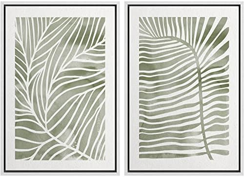 SIGNWIN Canvas Print Wall Art Set Green White Tropical Island Palm Leaves Nature Wilderness Illustrations Modern Art Rustic Multicolor for Living Room, Bedroom, Office - 24"" x36 x2 White by SIGNWIN