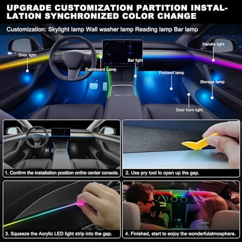 Dreamcolor Acrylic Interior Car LED Strip Light with USB/Type C, RGB 6 in 1 with 179.24 Inch LEDs Strip, Dynamic Chasing Music Sync Neon Ambient Lighting Kits - Image 5