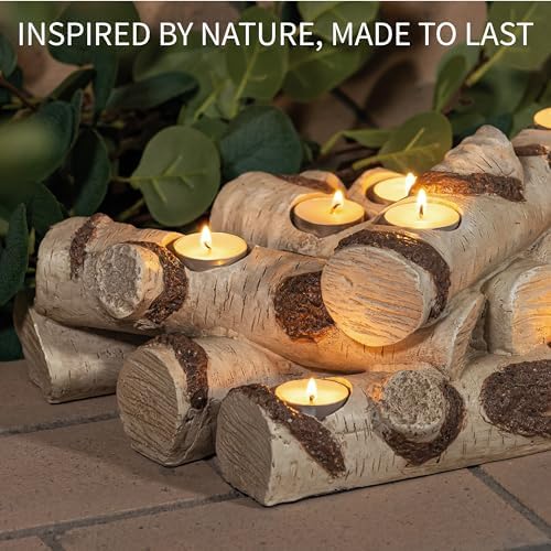 Plow & Hearth Faux Birch Fireplace Candle Holder, Resin Log Insert for Fireplace Decor, Holds 8 Fireplace Candles for Inside Fireplace, Cozy Living Room Fireplace Decorations - Image 4