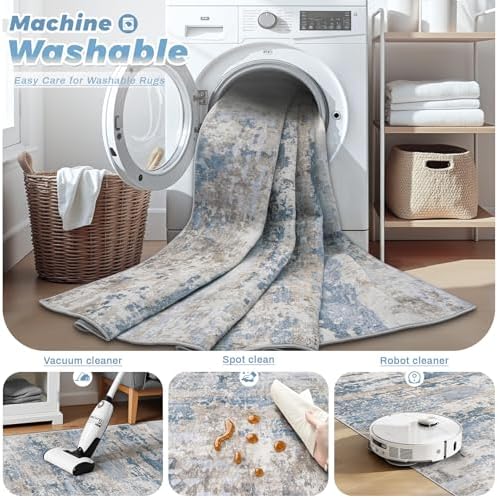pmtsns Area Rugs 6x9 for Living Room: Washable Rug Modern Abstract Neutral Soft Non-Slip Low-Pile Indoor Carpet for Bedroom Dining Room Playroom Home Office (Light Blue Brown, 6'x9') - Image 3