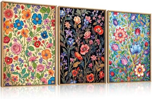 LHIUEM Large Vintage Botanical Flower Framed Canvas Wall Art,Abstract Colorful Wildflower Wall Decor,Rustic Bouquet Wall Painting,Poster Artwork for Living Room,Bedroom,Dining Room,Office -16"x24"x3 by LHIUEM