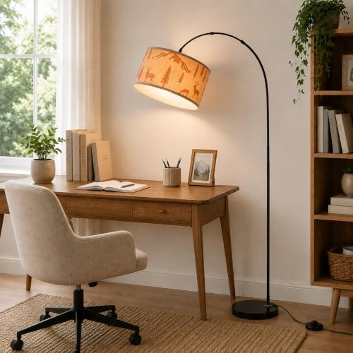 Farmhouse Rustic Arc Floor Lamp-Deer Design, 1-Light E26 Linen - Image 6
