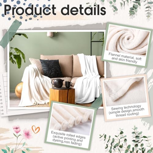 24 Pack Flannel Throw Blankets Bulk 50 x 60 Inch Wedding Fleece Blankets with Thank You Card Soft Blanket for Winter Valentines Guests Sleepover Spa Gifts, 4 Colors (Shades of White) - Image 4