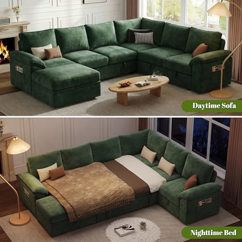106'' Modular Sectional Sofa with Pull Out Bed, Sleeper Sofa, Green - Image 4