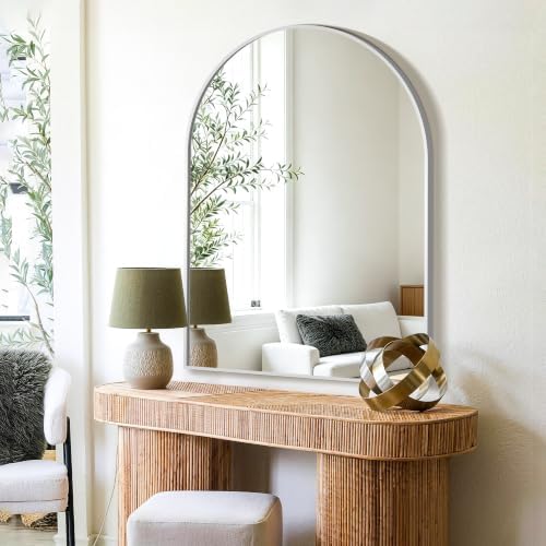 FICTOR 30" x 40" Arched Bathroom Vanity Mirror for Over Sink, Silver - Image 5