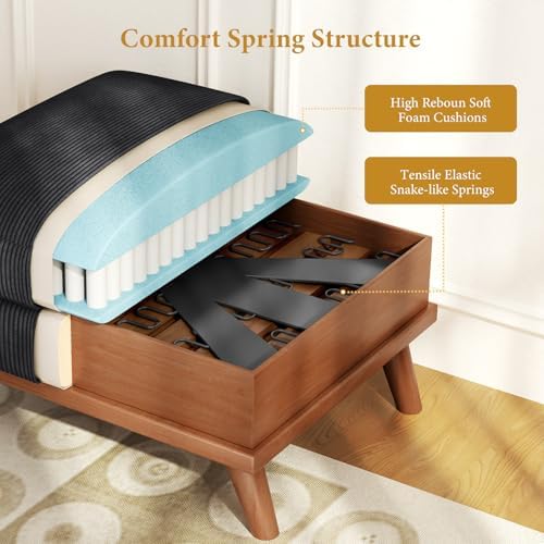 Vesgantti Large Ottoman for Modular Sofa, 29.5" Corduroy Ottoman with Spring Cushion, Rectangle Foot Rest for Couch, Entrance Footstool with Wood Legs, Footstool for Living Room, Bedroom, Black - Image 4