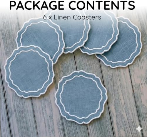Linen Coasters for Drinks, Set of 6, 6 inch, Marine - Image 2