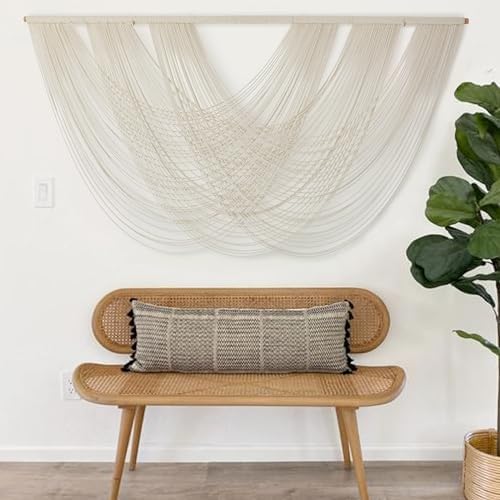 Macrame Wall Hanging Boho Wall Decor Ivory Fiber Handmade Large 57"W*31"L - Image 2