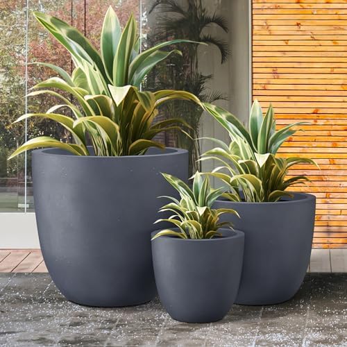 Kante Set of 3 Charcoal Concrete Bowl Round Planters for Modern Home - Image 7
