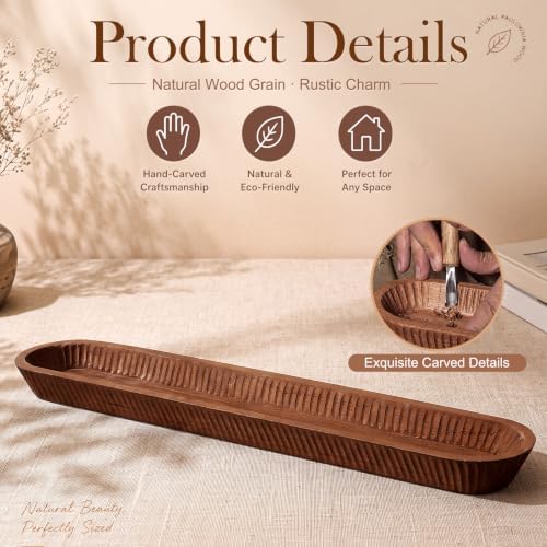 30 Inch Large Decorative Wooden Dough Bowl Decor, Oval - Image 3