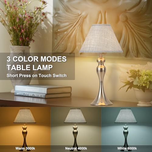 Cordless Table Lamp Rechargeable, Battery Night Light Fabric Shade, Nickel - Image 4