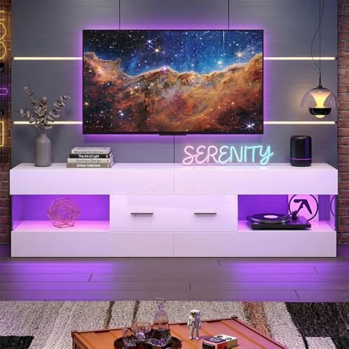 Bestier 60 Inch White Modern TV Stand, LED Entertainment Center Console - Image 6