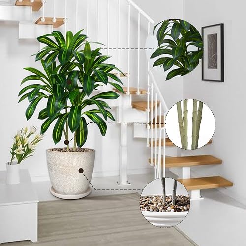 2 Pack Artificial Dracaena Tree, 4FT Fake Indoor Plant with White Planter - Image 2