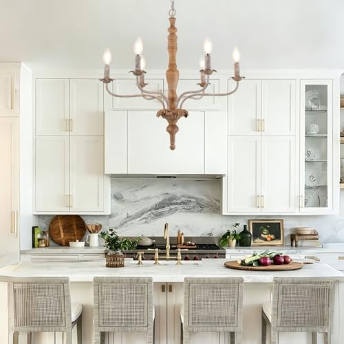 Farmhouse French Country Chandelier Distressed Wood for Living Room - Image 2