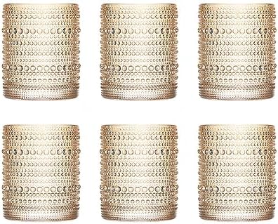 XKXKKE Amber Hobnail Beaded Drinking Glasses Set of 6, 12 oz Vintage Glassware Set Romantic Water Glasses Tumbler, Water Cups, Clear Embossed Glassware Set for Beer, Juice, Cocktail, Soda, Beverages - Image 6