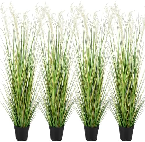 Jexine 4 Pcs 5 ft Tall Artificial Grass Plant Potted Artificial Greenery Floor Plants Faux Pampas Grass Tall in Pot for Housewarming Gift House Garden Bathroom Lobby Outdoor Decoration by Jexine