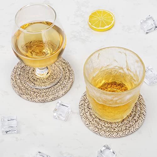 ABenkle Woven Coasters for Drinks Set of 6, Boho Absorbent Drinking Coaster, 4.3 Inch - Perfect Housewarming Gift, Home Decor, Bar Essentials for Coffee Table - Image 5