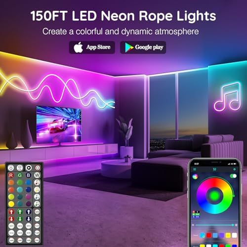 AILBTON 150Ft Neon Rope Lights,Flexible Led Rope Lights Control with App/Remote,Multiple Modes Music Sync Gaming RGB Led Neon Lights for Bedroom Outdoor - Image 2