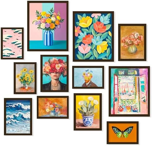 97 Decor Colorful Eclectic Wall Art, 12 Framed Prints, Black Frame by 97Decor
