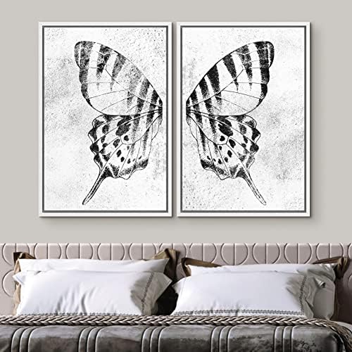 SIGNWIN Framed Canvas Print Wall Art Set Black & White Monarch Butterfly Wing Insect Nature Wilderness Illustrations Modern Art Rustic Relax/Calm for Living Room, Bedroom, Office - 16"" x24 x2 White - Image 3